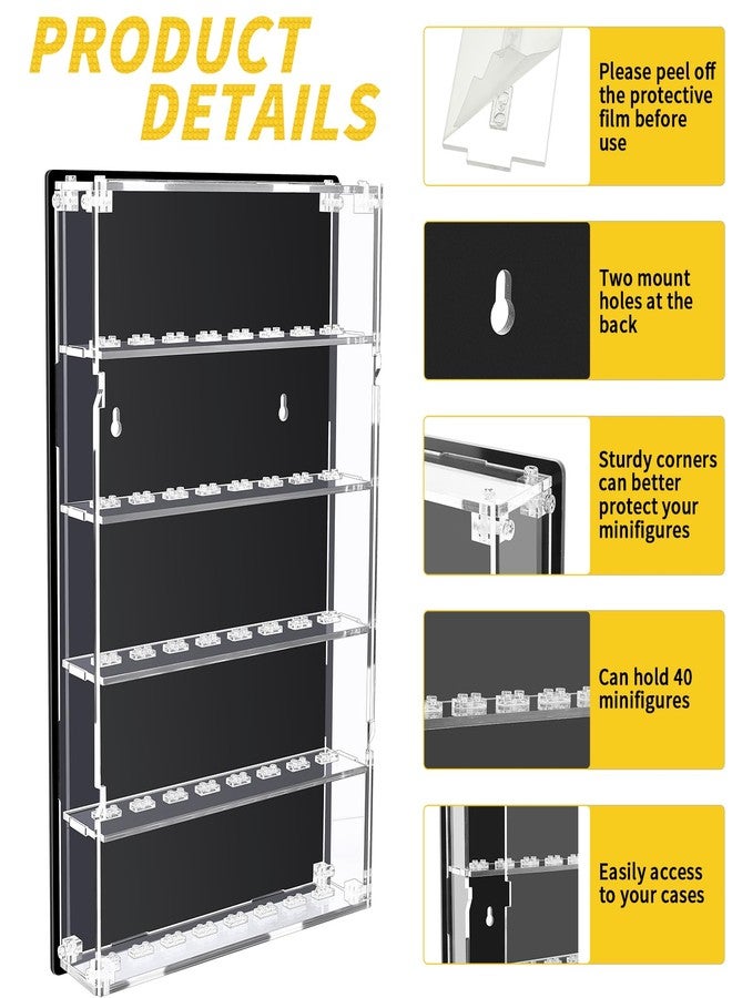 Lineshading Minifigures Display Case Wall Mounted with Built in Stands for 40 Figurines Clear Acrylic Showcase for Mini Figures 5 Tier Display Case for Mini Toys with Mounting Accessories - Image 3